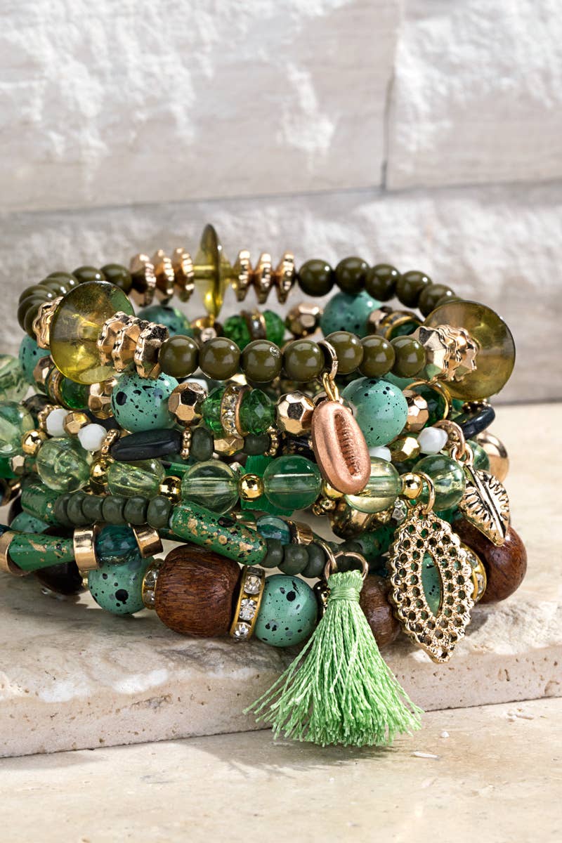 Green & Brown Multi Stone Bracelet Set
