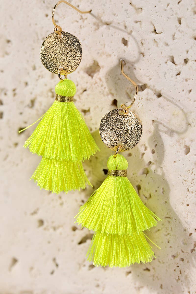 Boho Blue Gold Disc & Tassel Earrings