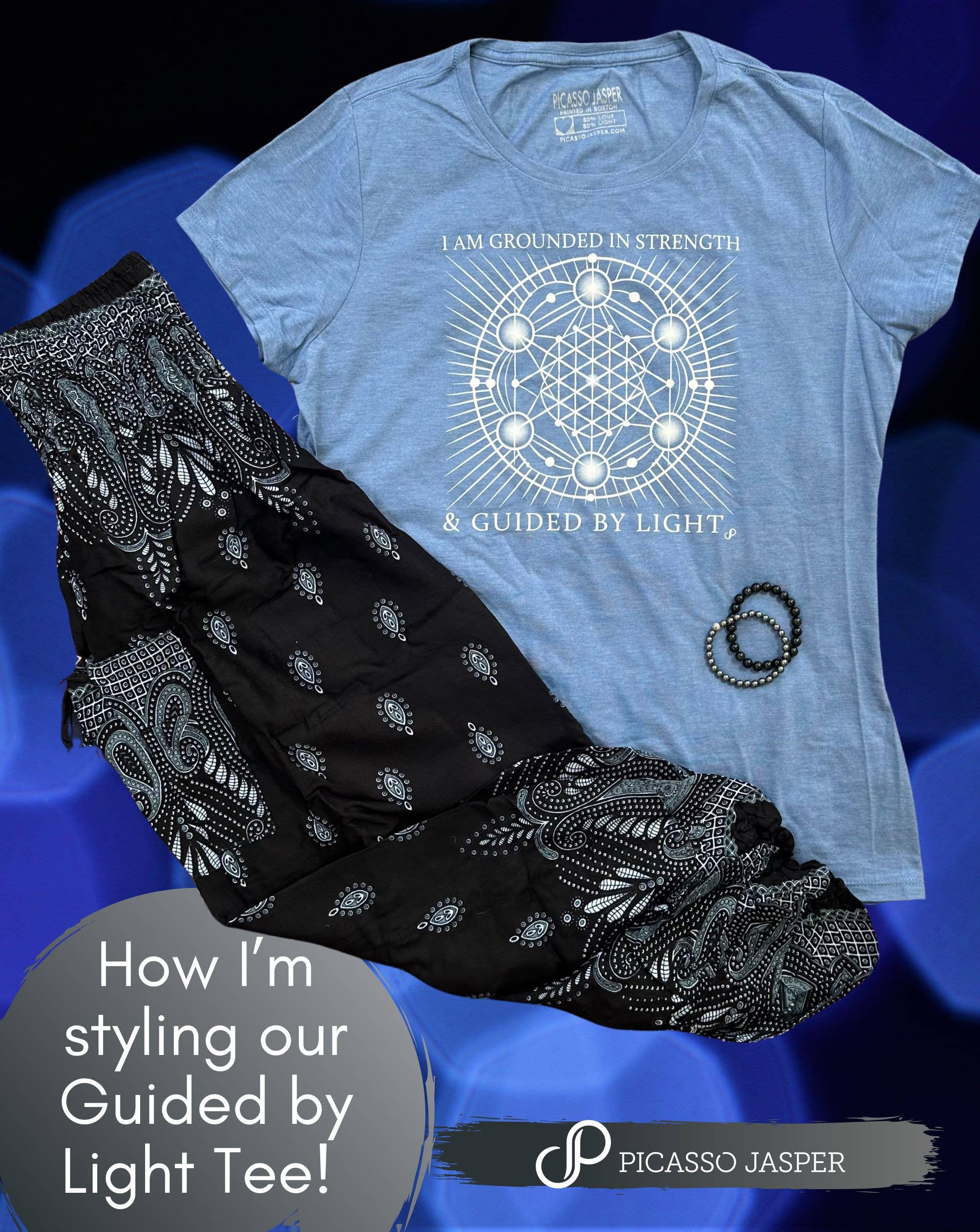 Blue T-Shirt: I Am Grounded in Strength Scoop Neck Tee