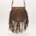 Mojave Tassle Bag In Brunette Leather Hand-tooled with Fringe