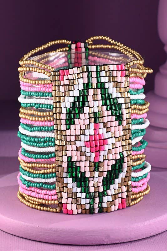 Magenta Purple & Blue Southwestern Seed Bead Stretch Bracelet