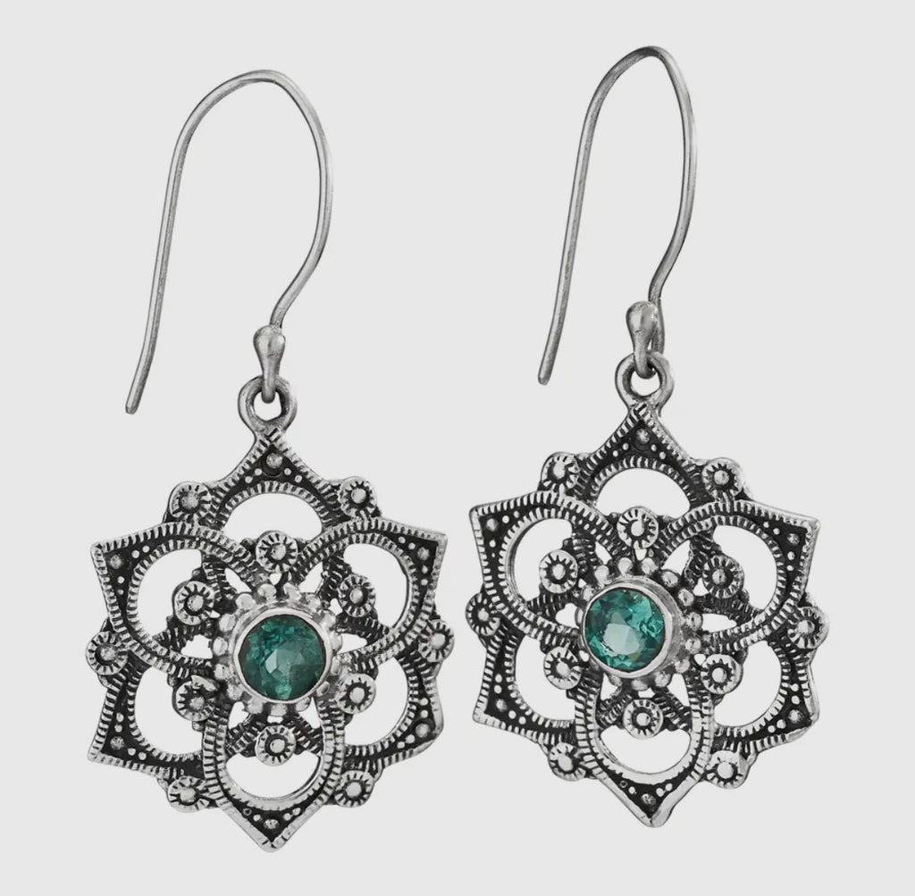 Green Quartz Mandala Sterling Silver Earrings