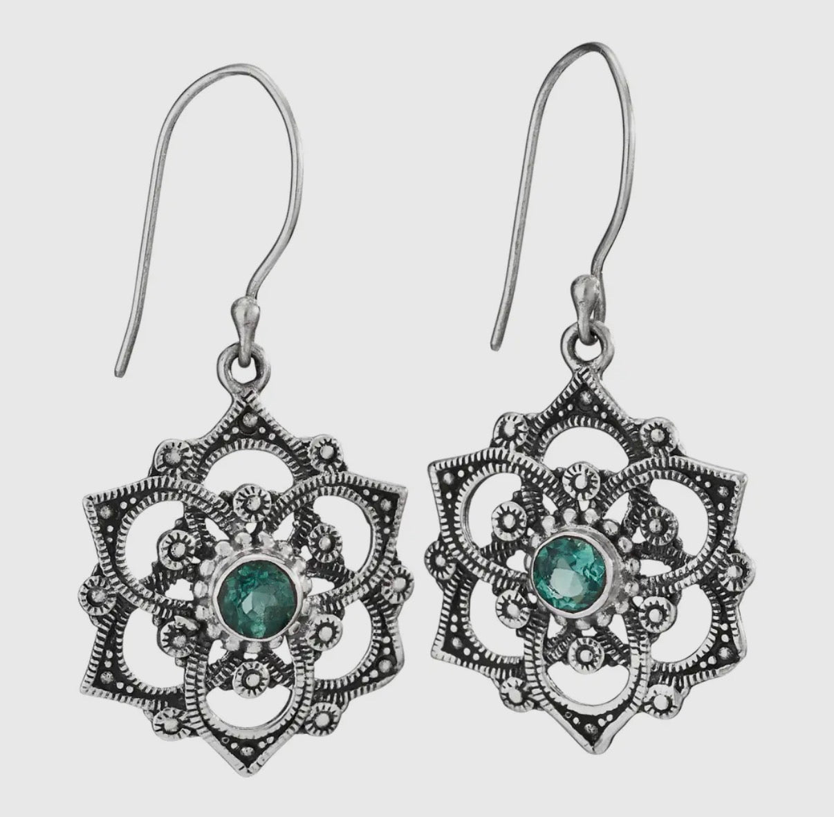 Green Quartz Mandala Sterling Silver Earrings