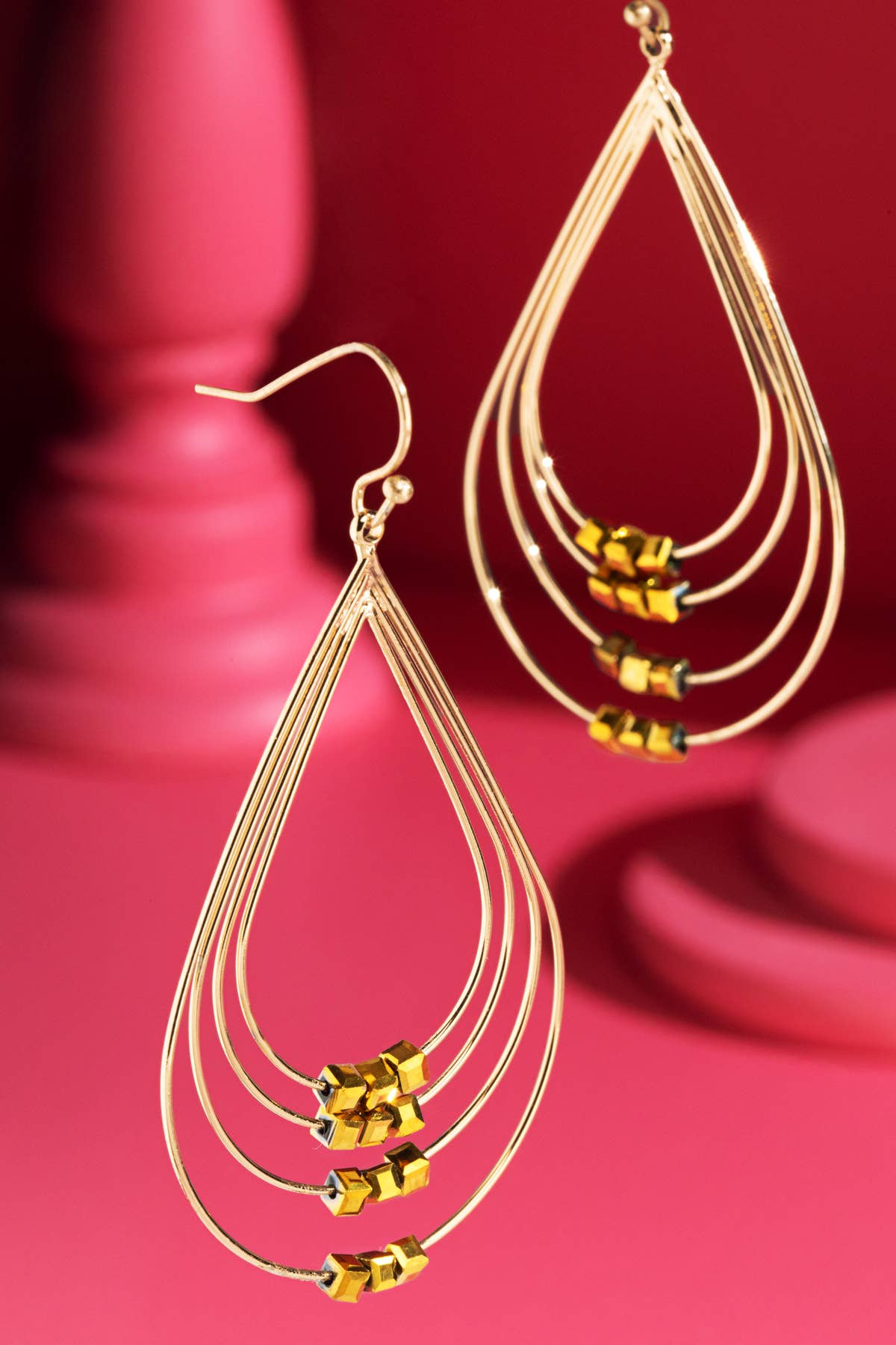 Layered Teardrop Earrings with Glass Beads