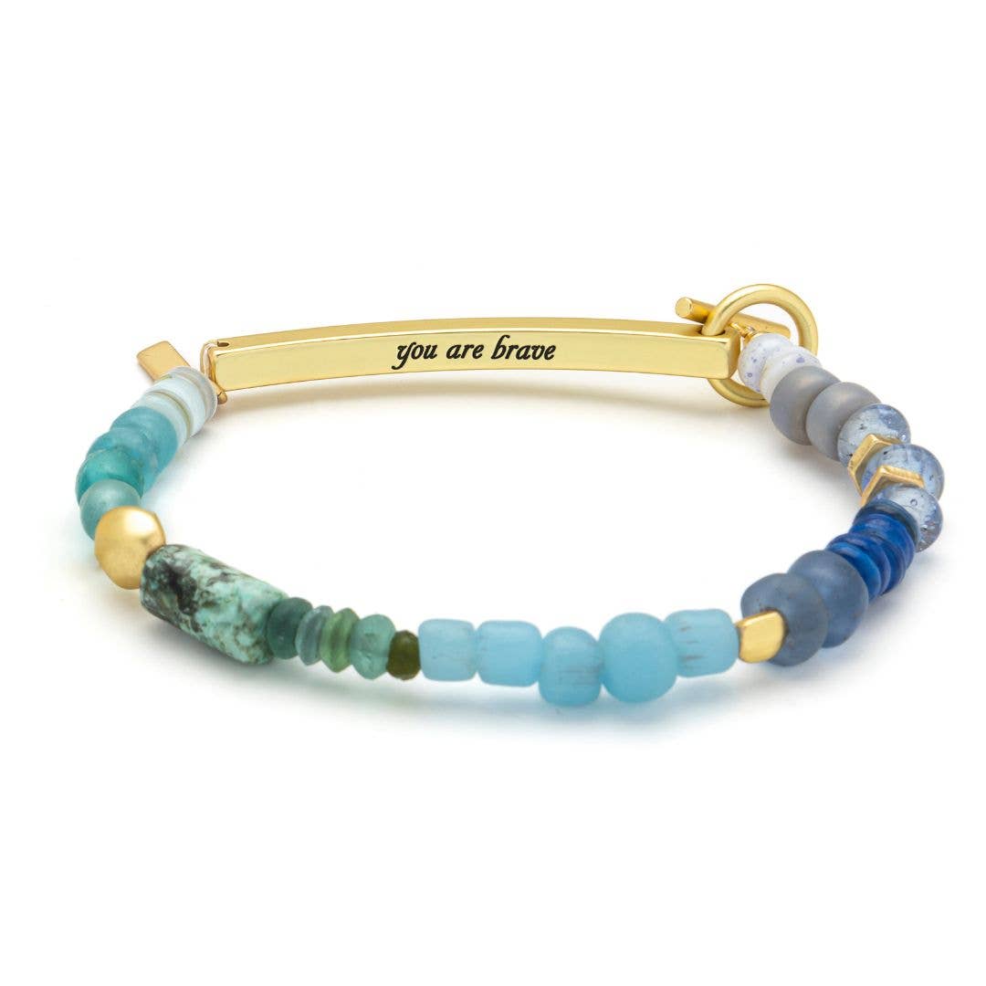 Hidden Message Bracelet: Brave/African Turquoise/Gold