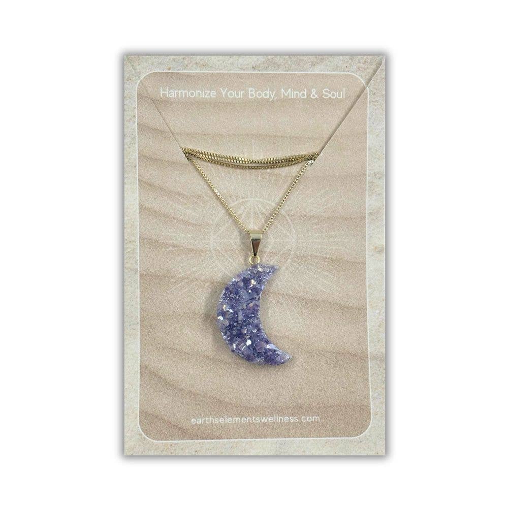 Pearly Druzy Amethyst Moon Necklace