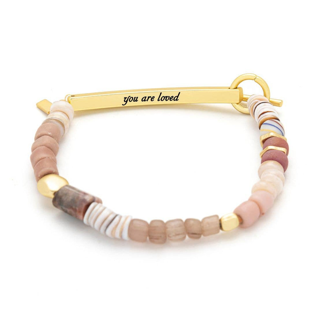Hidden Message Bracelet: Loved/Rhodochrosite/Gold