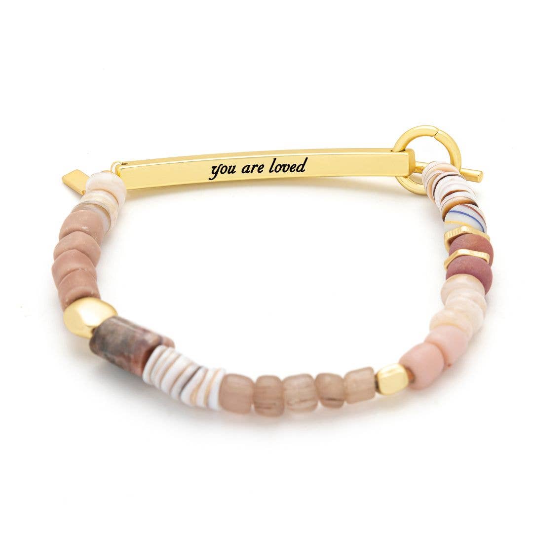 Hidden Message Bracelet: Loved/Rhodochrosite/Gold
