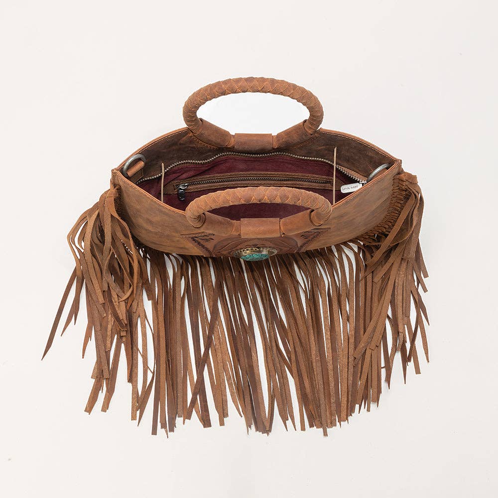 Sedona Tassle Hand Bag In Saddle Brown with Turquoise