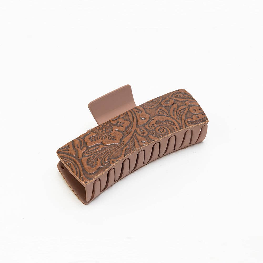 Dustmeadow Embossed Leather Hair Clip in Brown