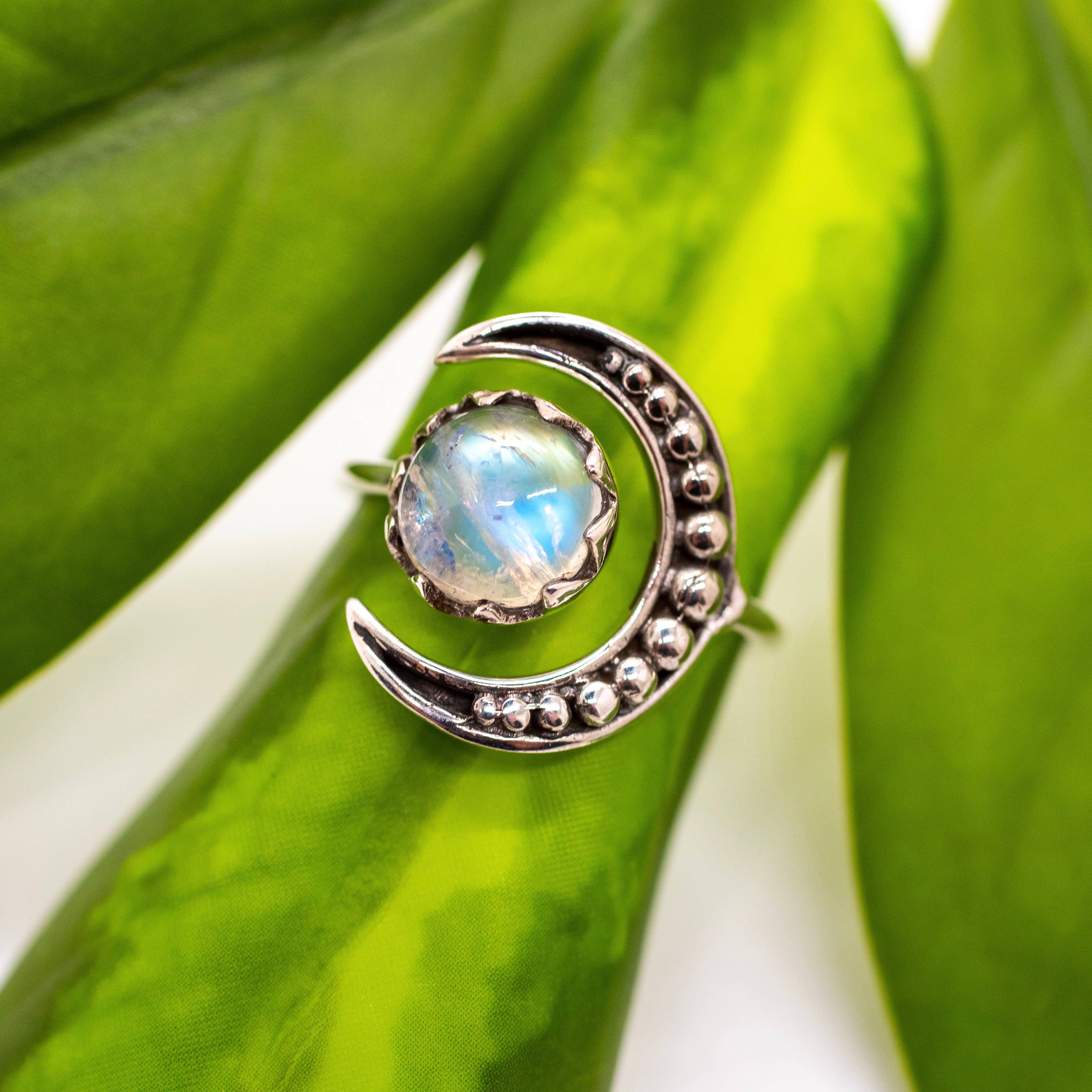 Sterling Silver Moonstone Crescent Moon Ring