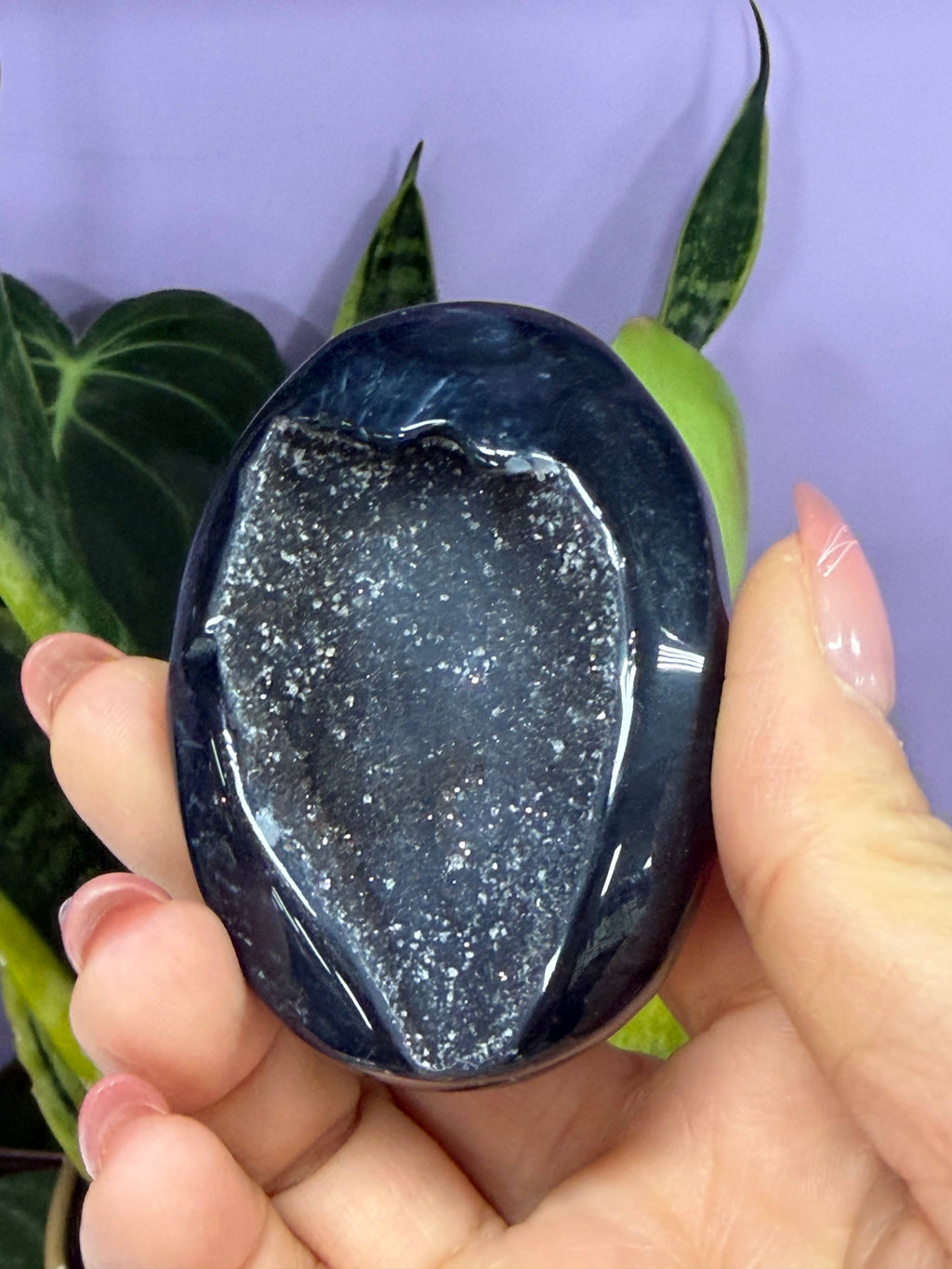 Druzy Banded Onyx Palm Stone Crystal Energy