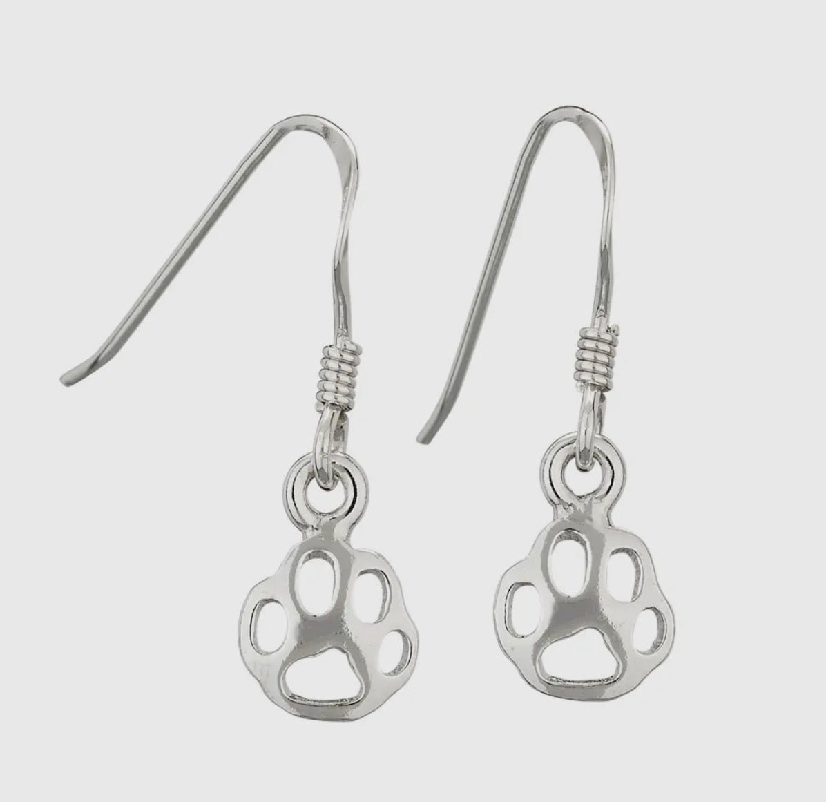 Paw Print Sterling Silver Drop Earrings