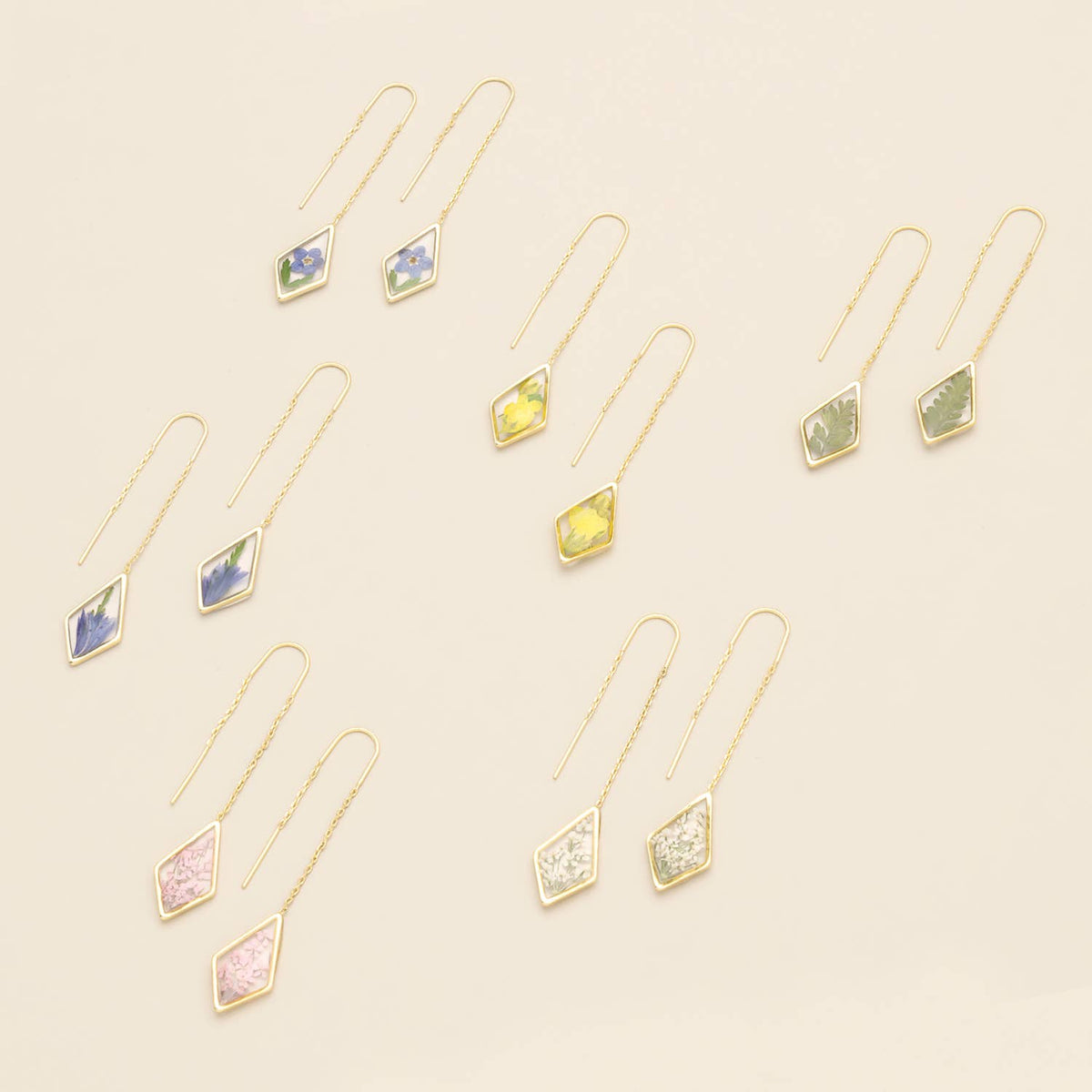 Pressed Flower Thread Earring - Blue Forget Me Not/Gold