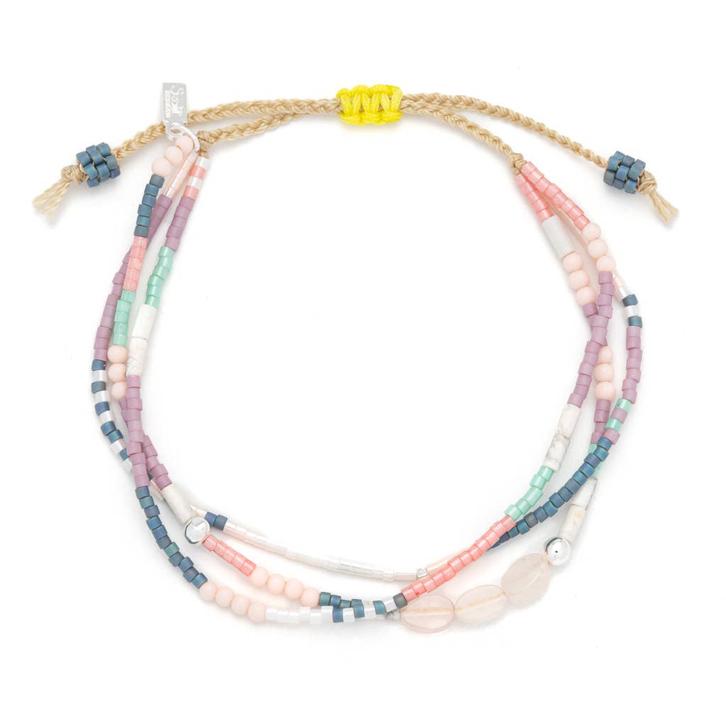 Mixed Media Bracelet - Heart/Rose Quartz/Silver