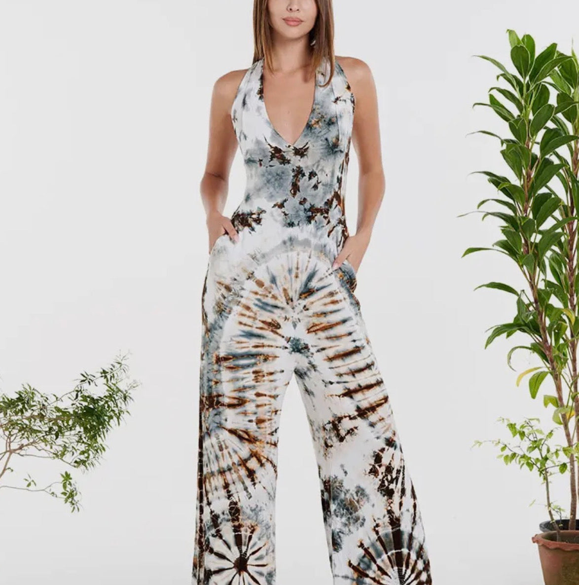 Tie-Dye Halter Overall One Piece Pant Suit Romper