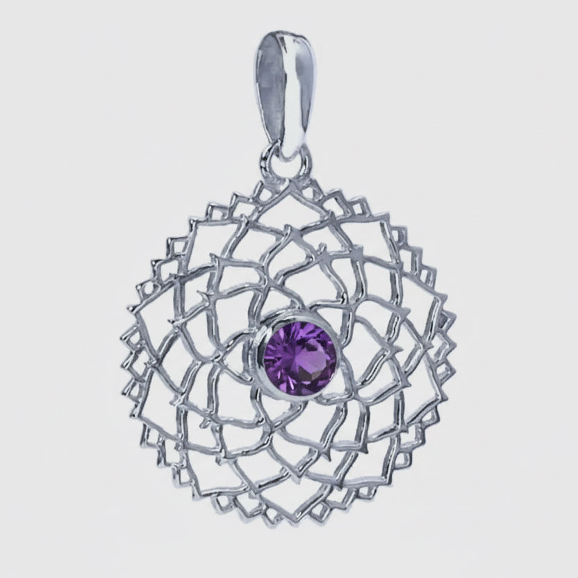 Amethyst Crown Chakra Sterling Silver Mandala Pendant