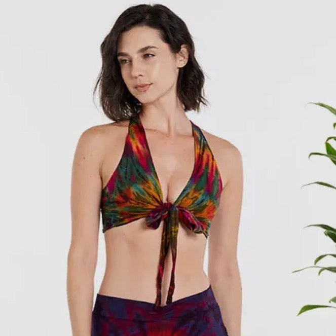 Tie-Dye Strappy Halter Crop Top Bralette