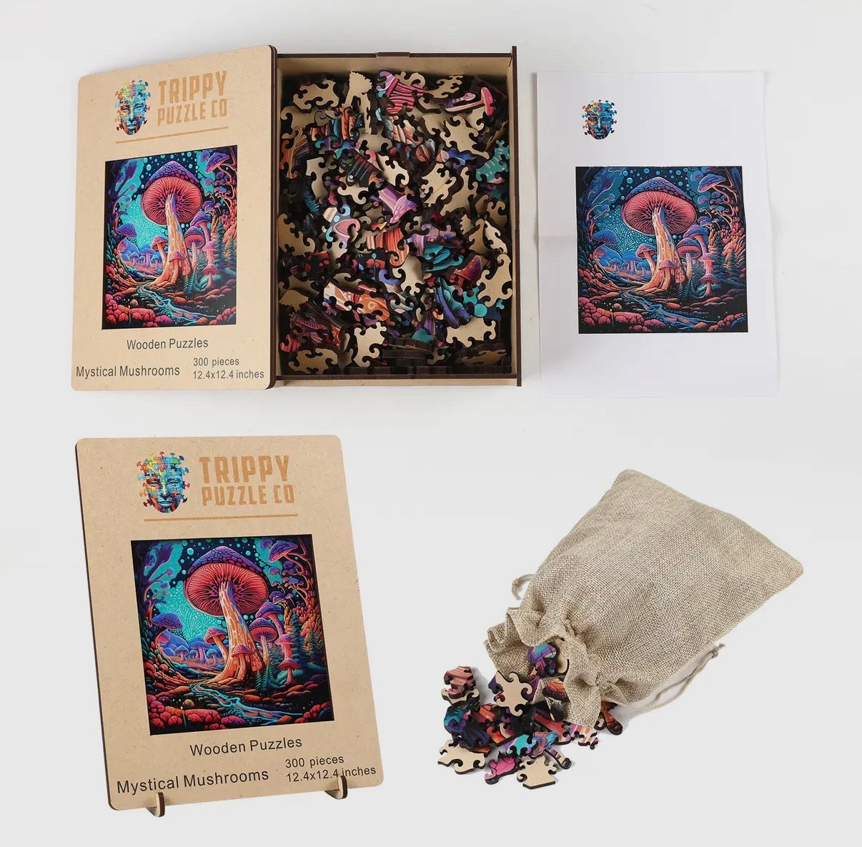 Trippy Puzzle: Mystical Mushrooms Adult Wooden Jigsaw 300PC