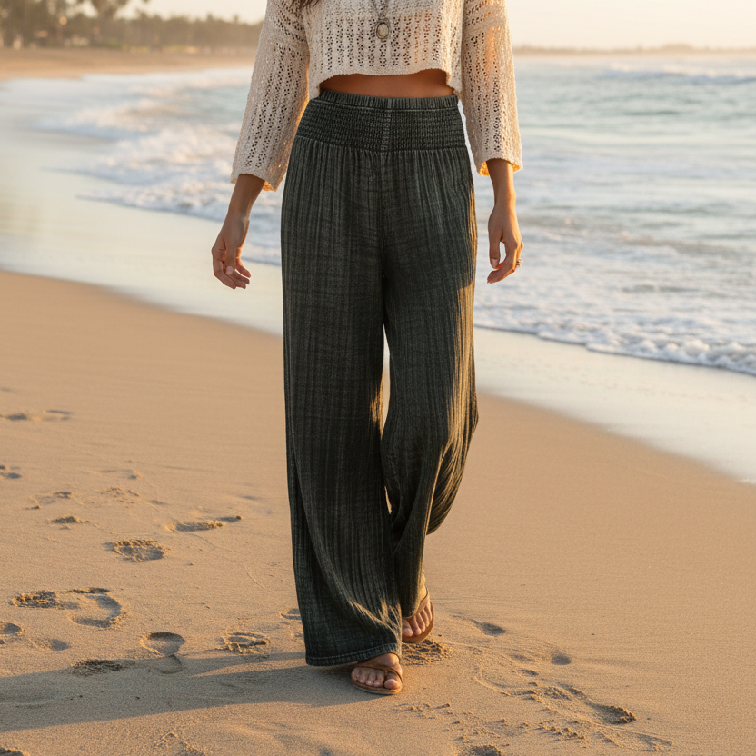 Lotus and Luna: Stonewashed Black Cotton Wide Leg Pants