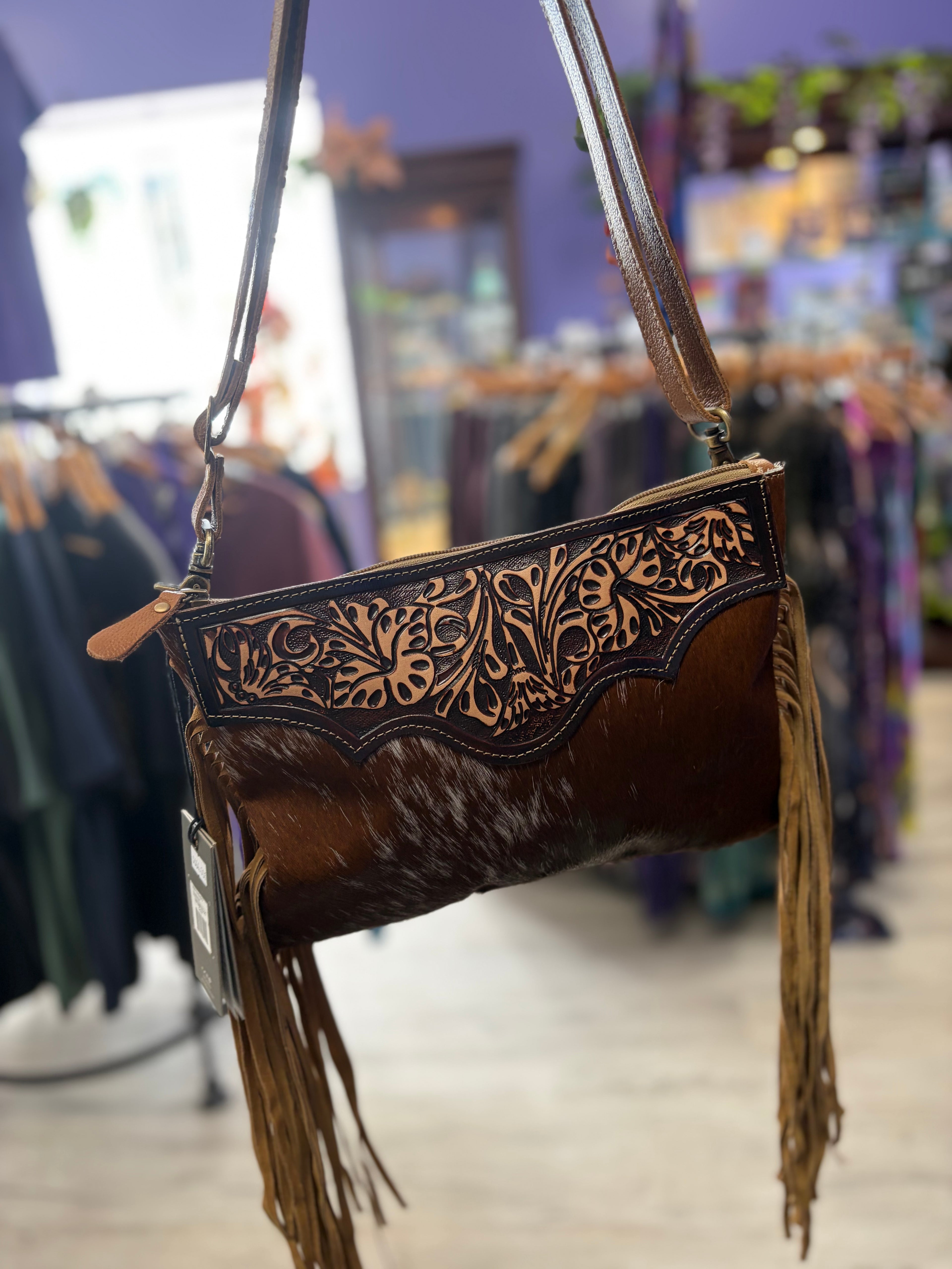 Dusty Brown Hand Tooled Leather Shoulder Bag MyraBag