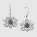 Blue Topaz Filigree Lotus Sterling Silver Earrings
