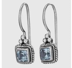 Blue Topaz Square Sterling Silver Drop Earrings