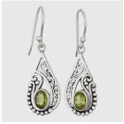 Peridot Teardrop Filigree Sterling Silver Swirl Earrings
