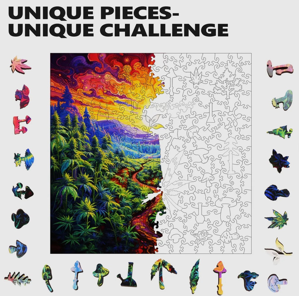 Trippy Puzzle: Kaleido Kush Adult Wooden Jigsaw Puzzle 300PC