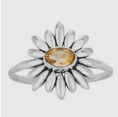 Citrine Burst Ring Sterling Flower Star