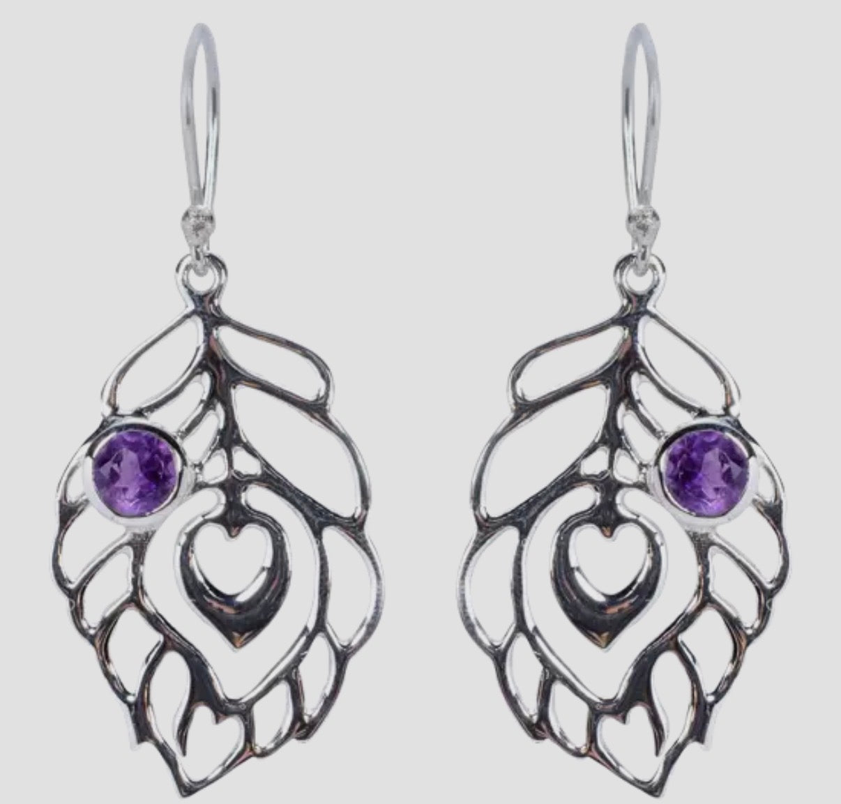 Gemstone Peacock Feather Sterling Silver Earrings