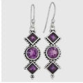 Amethyst Gemstone Pattern Sterling Silver Drop Earrings