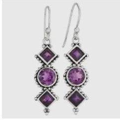 Amethyst Gemstone Pattern Sterling Silver Drop Earrings