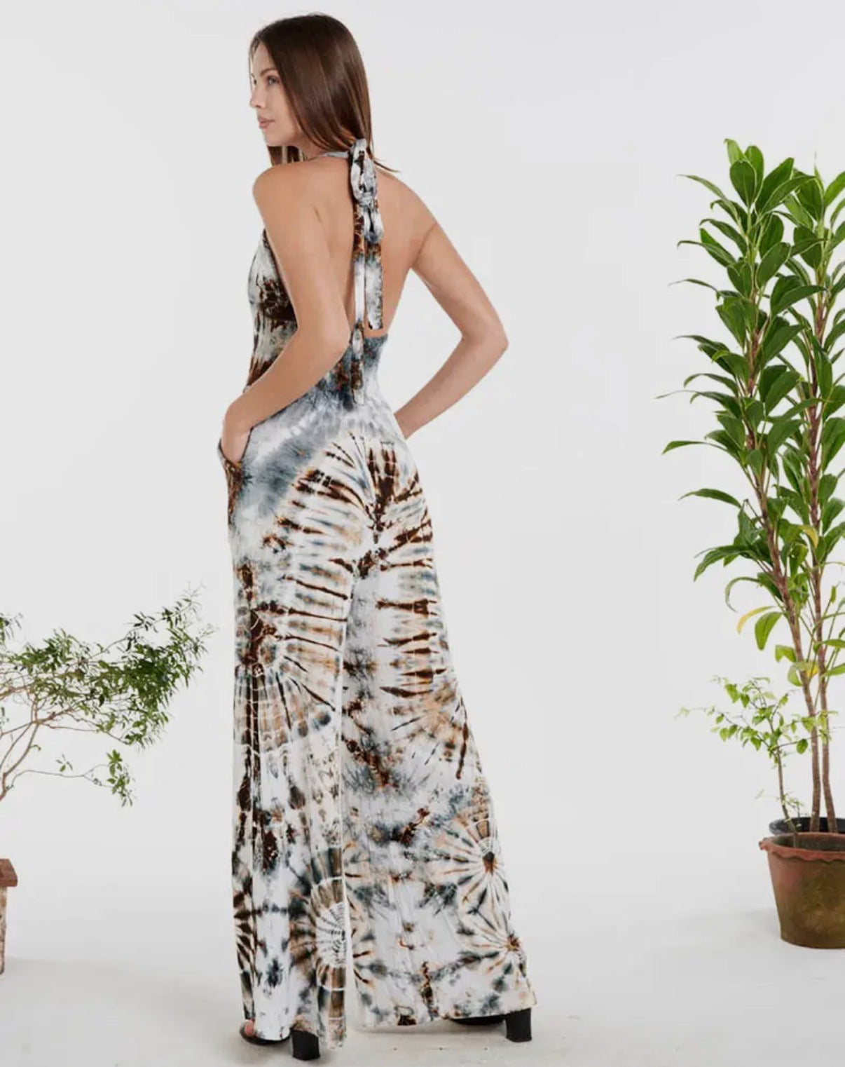 Tie-Dye Halter Overall One Piece Pant Suit Romper