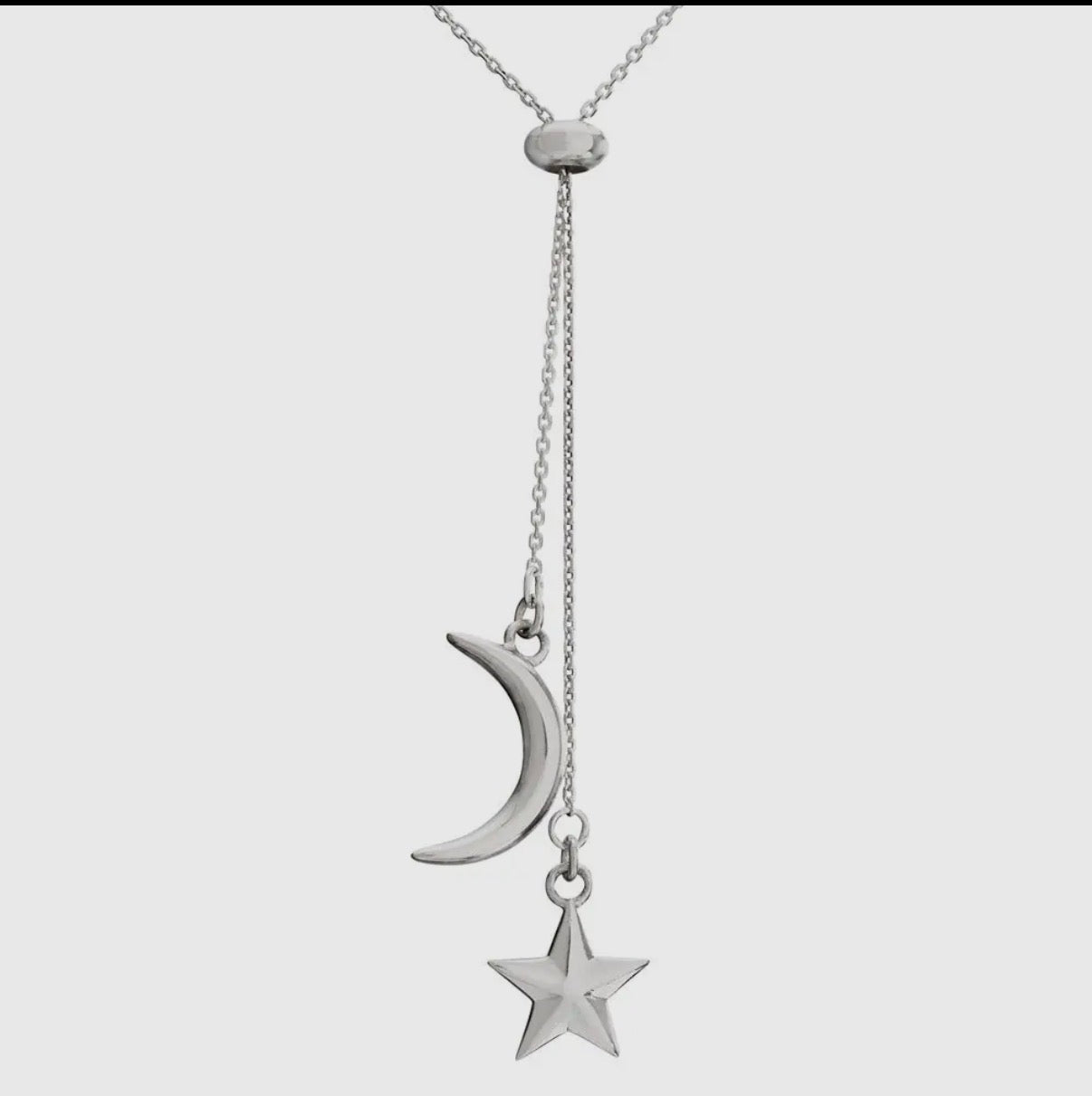 Moon & Star Sterling Silver Lariat Necklace
