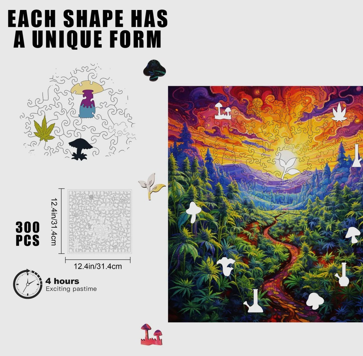 Trippy Puzzle: Kaleido Kush Adult Wooden Jigsaw Puzzle 300PC