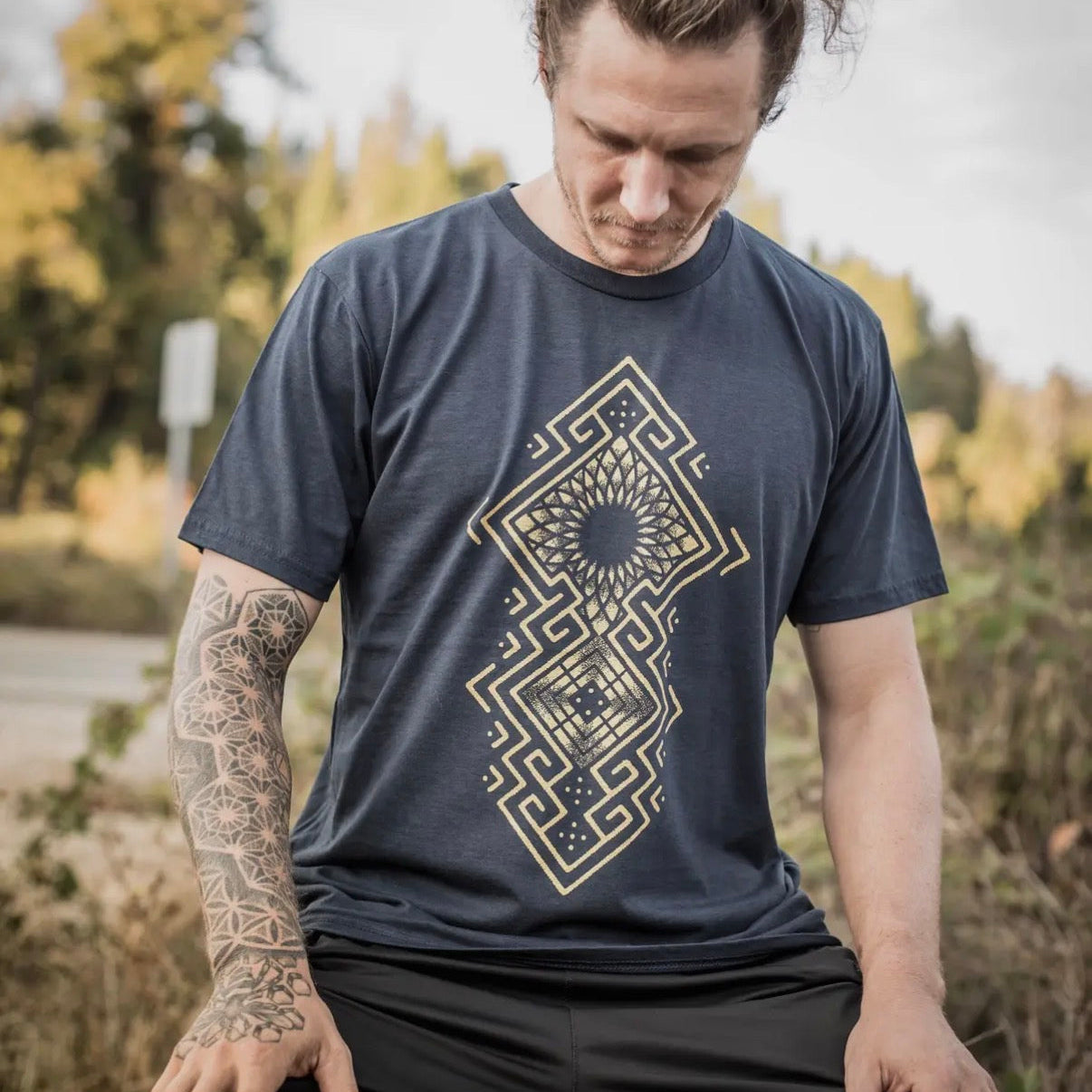 Black Sacred Geometry Hemp T-Shirt: Triangle Soundwave Tee