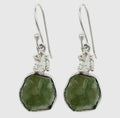 Moldavite Herkimer Diamond Gem Sterling Earrings