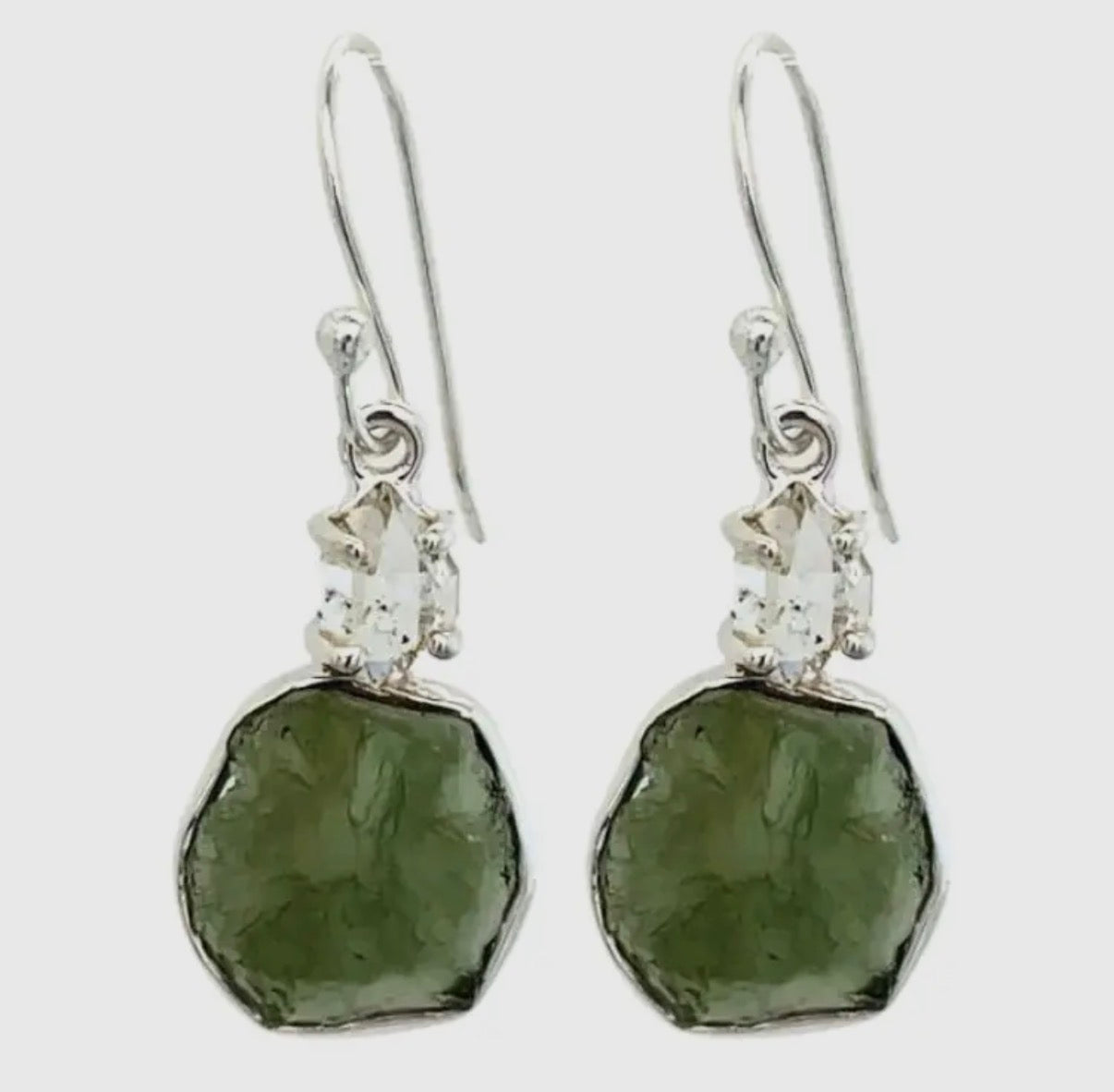 Moldavite Herkimer Diamond Gem Sterling Earrings