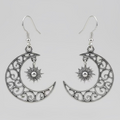 Swirly Moon & Starburst Sterling Silver Earrings