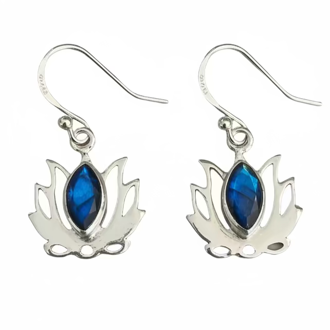 Labradorite Lotus Sterling Silver Namaste Earring