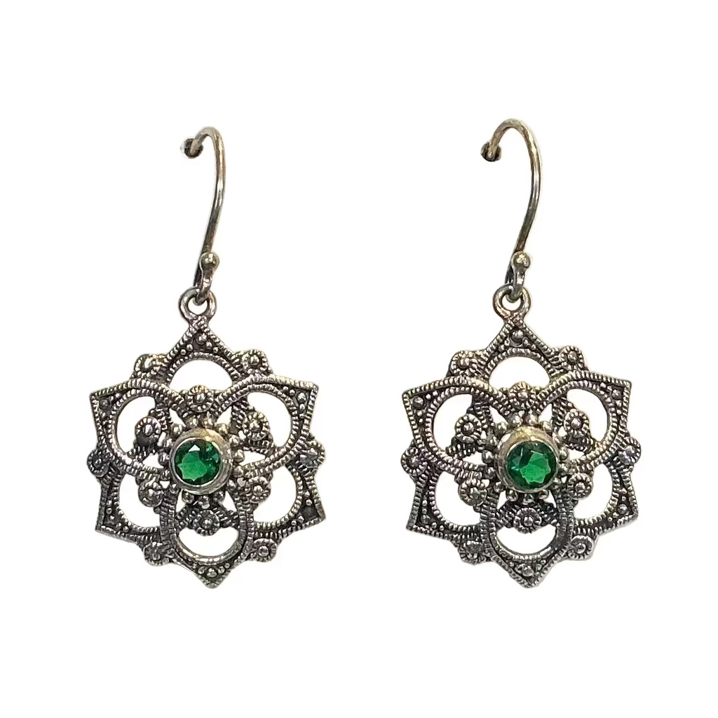 Green Quartz Mandala Sterling Silver Earrings