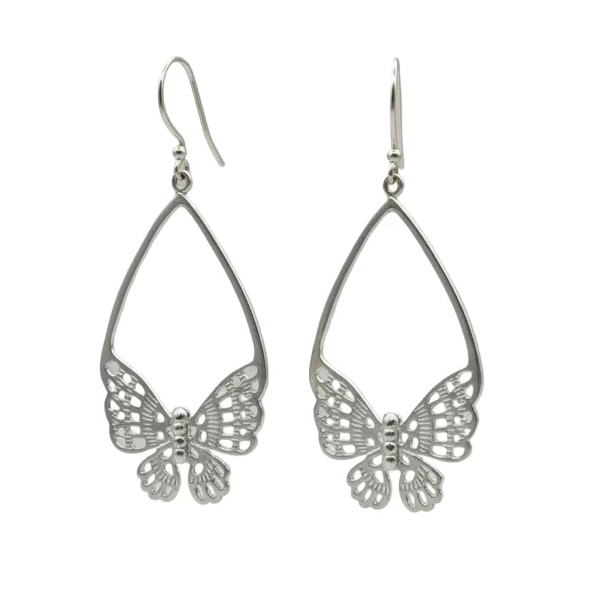 Butterfly Filigree Sterling Hoop Earrings