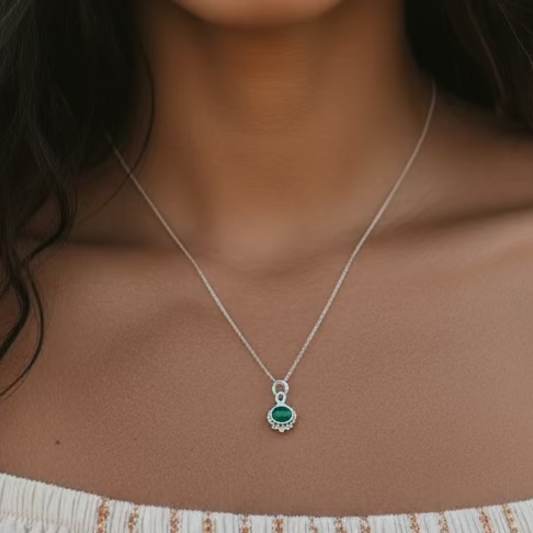 May Birthstone Necklace: Emerald & Sterling Silver