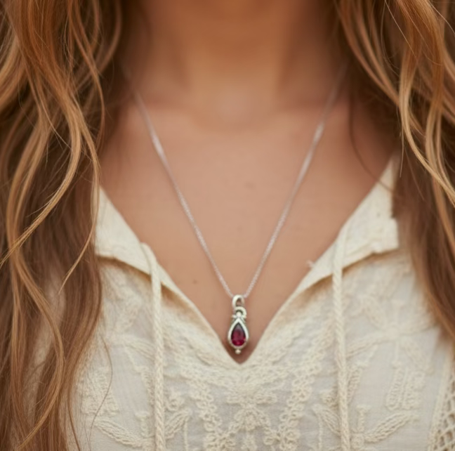 January Birthstone Necklace: Garnet & Sterling Silver
