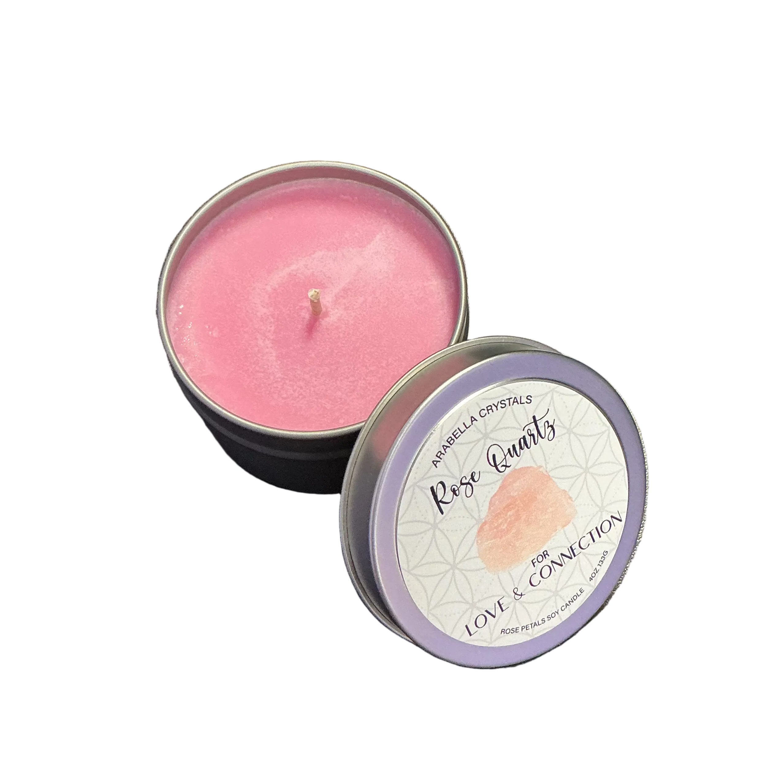 Love & Connection: Rose Quartz Crystal Candle Tin