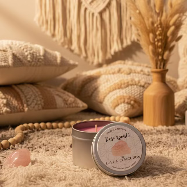 Love & Connection: Rose Quartz Crystal Candle Tin