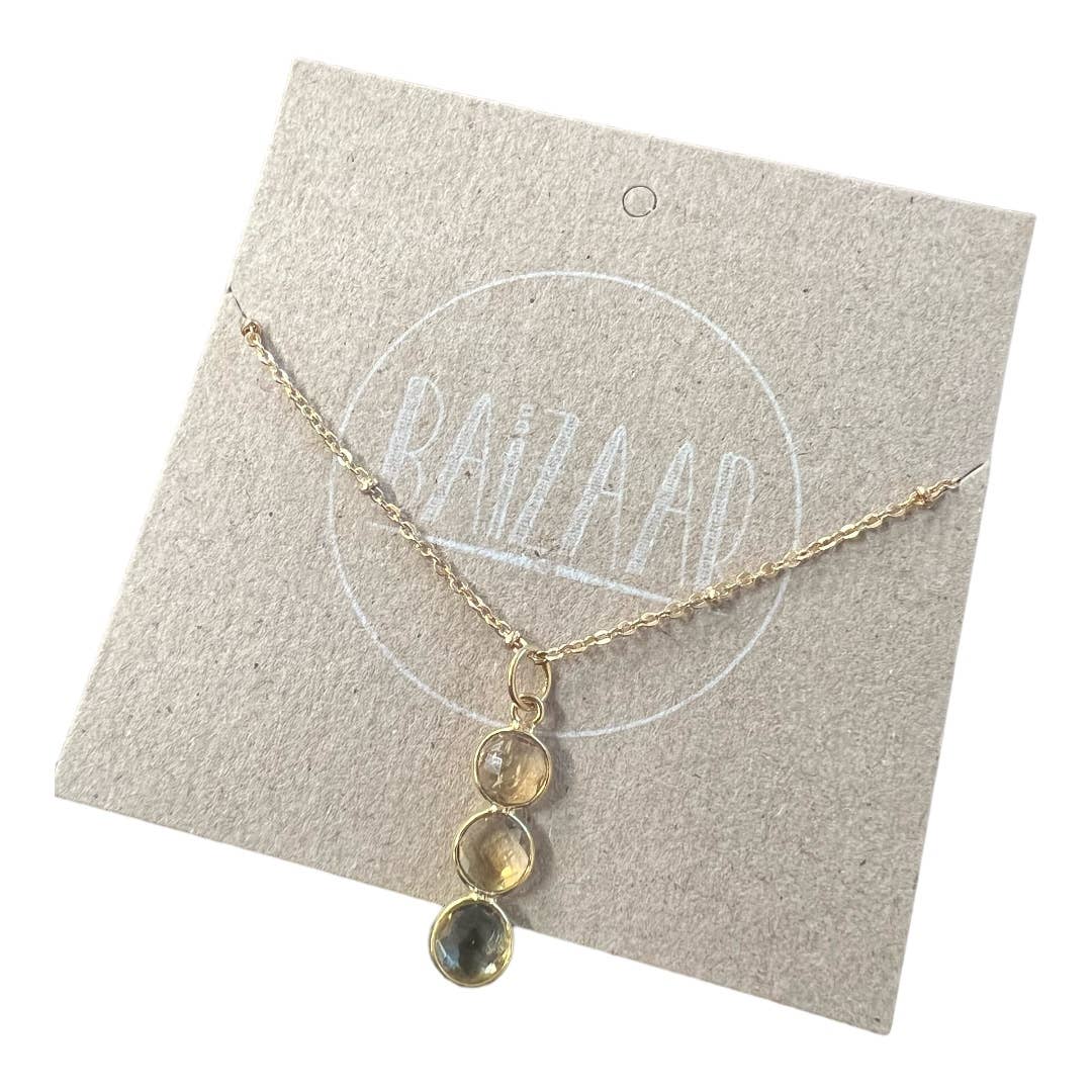 Brass Triple Ruby Stone Necklace