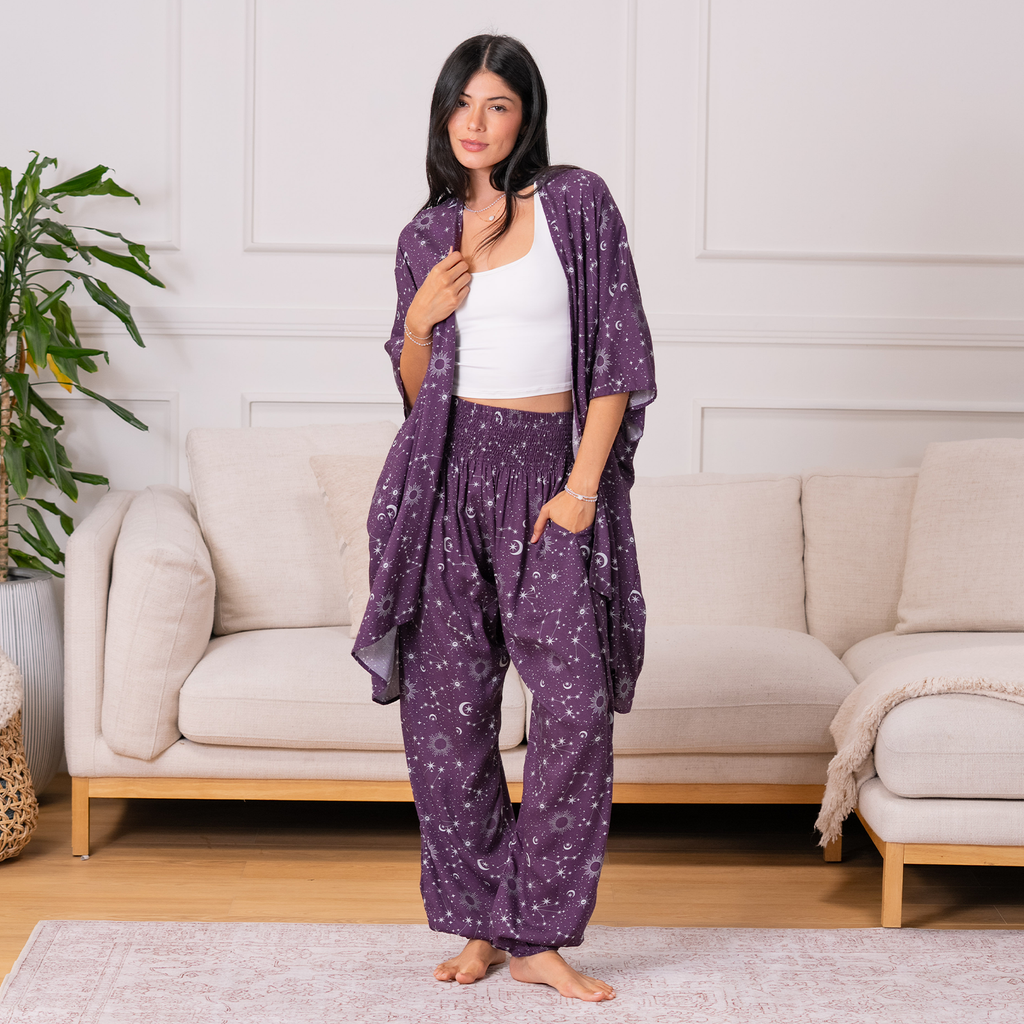 Lunar Plum Starry Night Harem Pants with Pockets
