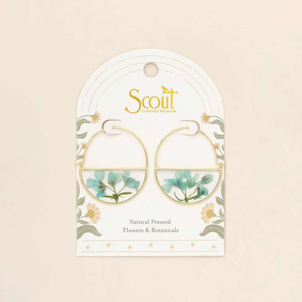 Pressed Flower Hoop Earring - Blue Baby's Breath/Gold